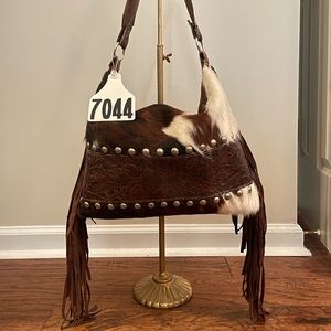 Holy Cow Couture Fringe Designer Purse Cowhide Studs